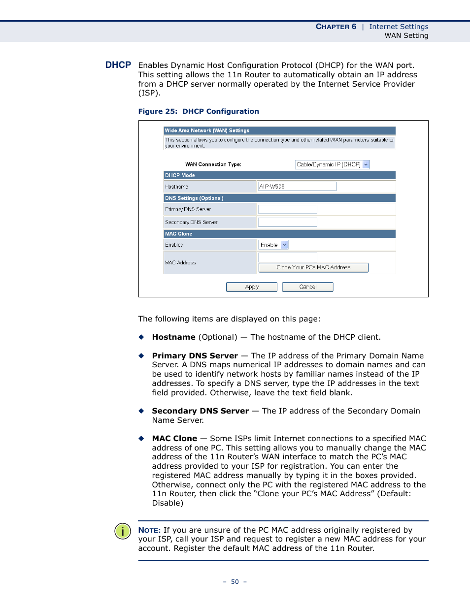 Dhcp, Dhcp 50, Figure 25: dhcp configuration | ALFA NETWORK AIP-W505 User Manual | Page 50 / 135