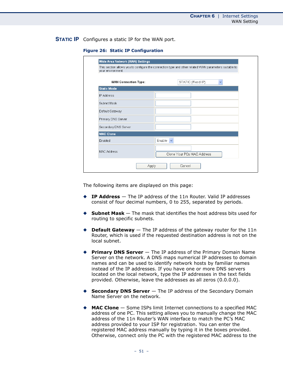 Static ip, Figure 26: static ip configuration | ALFA NETWORK AIP-W505 User Manual | Page 51 / 135