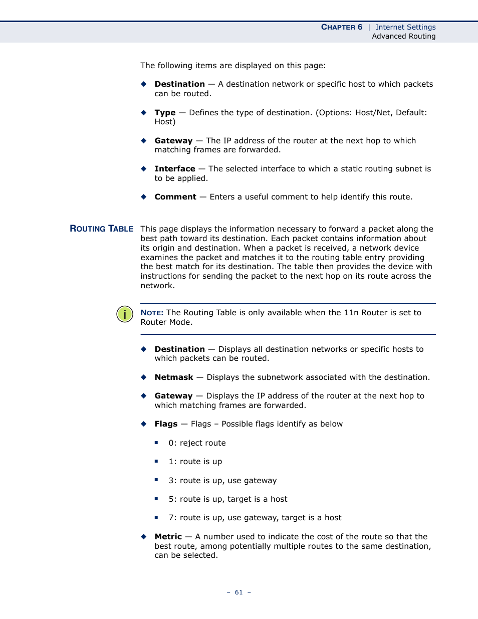 Routing table | ALFA NETWORK AIP-W505 User Manual | Page 61 / 135