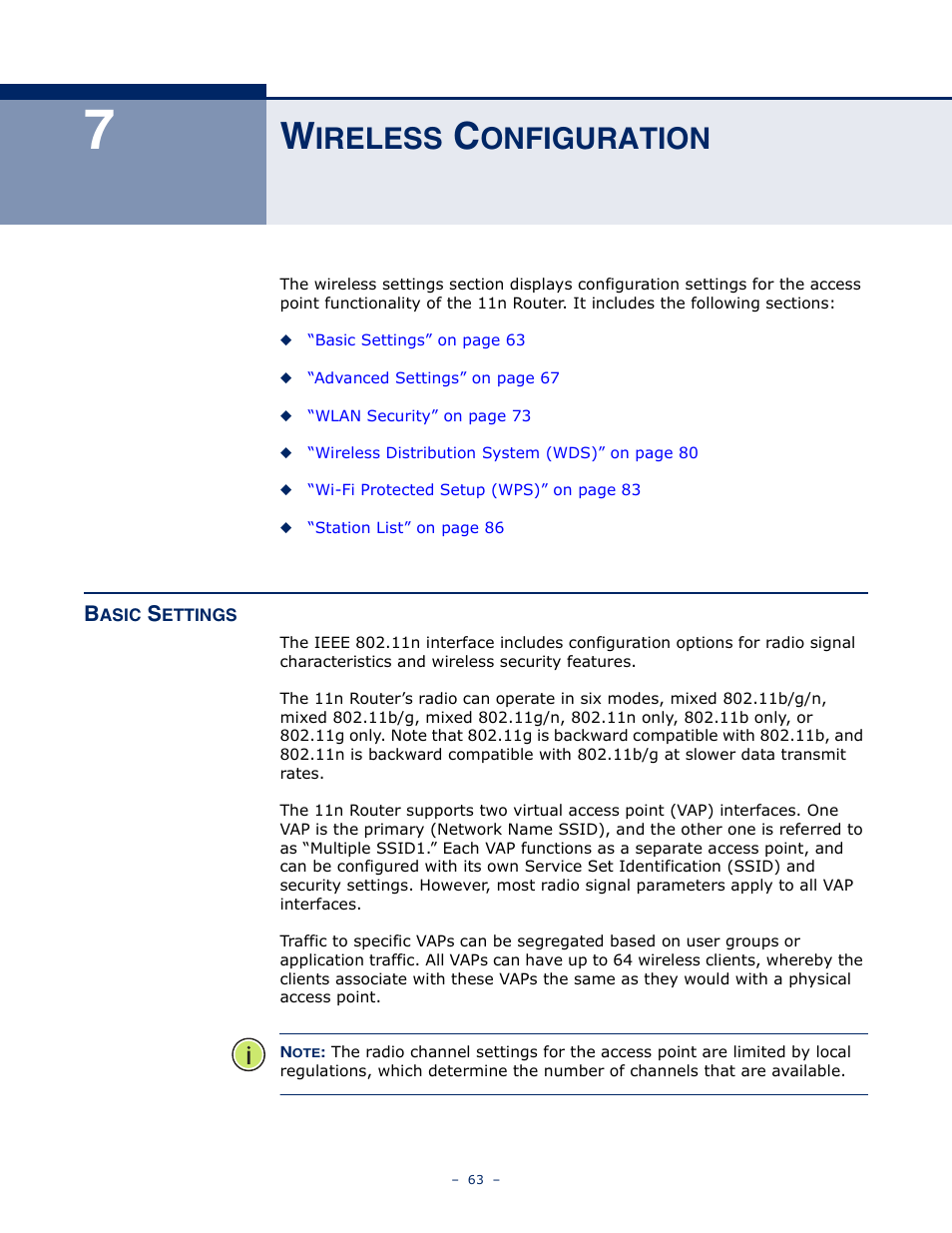 Wireless configuration, Basic settings, Ireless | Onfiguration | ALFA NETWORK AIP-W505 User Manual | Page 63 / 135