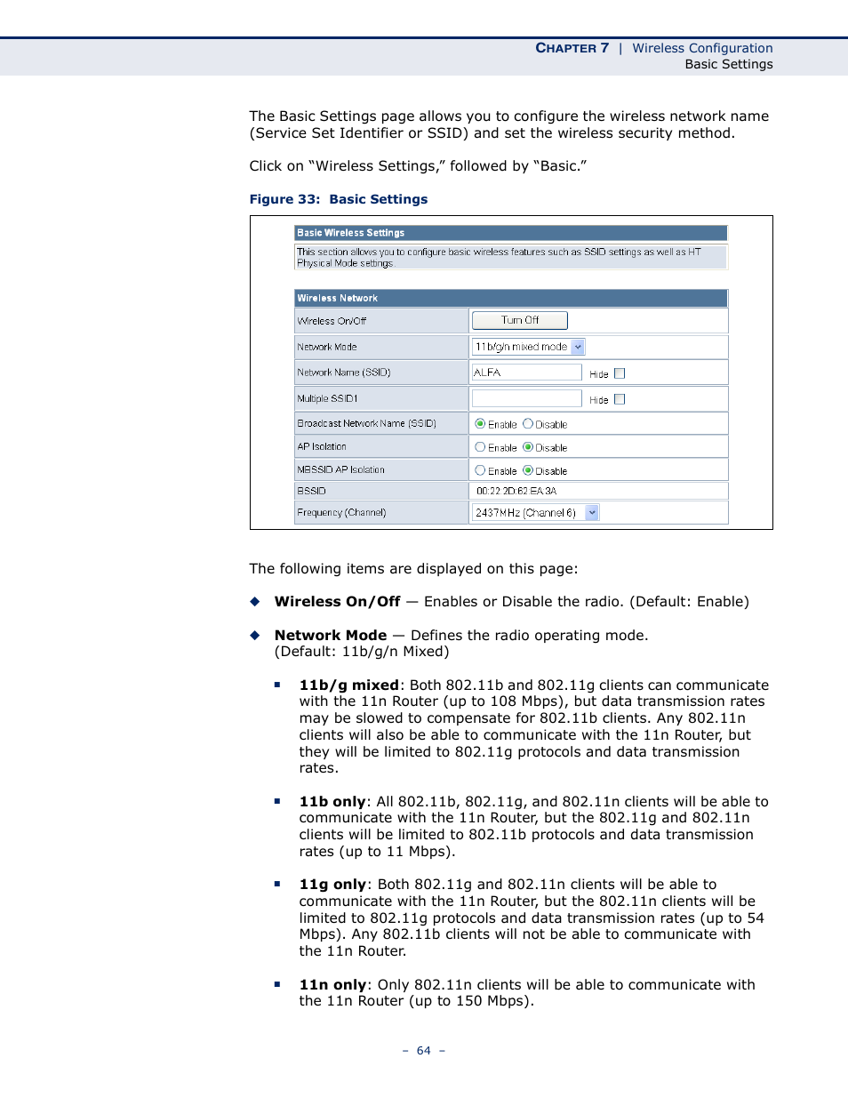 Figure 33: basic settings | ALFA NETWORK AIP-W505 User Manual | Page 64 / 135