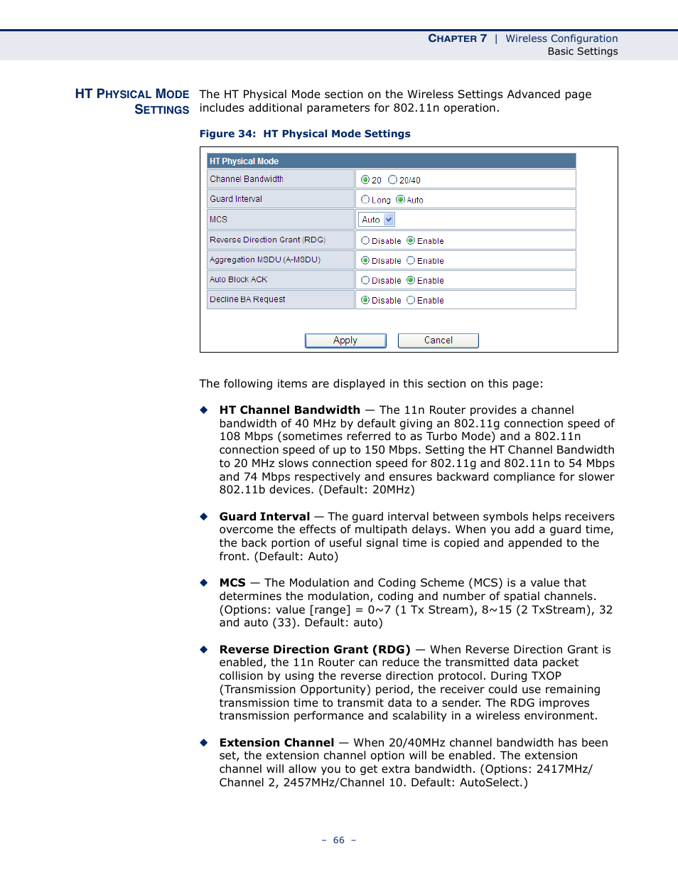 Ht physical mode settings, Figure 34: ht physical mode settings | ALFA NETWORK AIP-W505 User Manual | Page 66 / 135