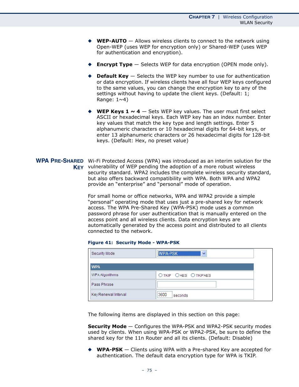 Wpa pre-shared key, Figure 41: security mode - wpa-psk, Wpa pre | ALFA NETWORK AIP-W505 User Manual | Page 75 / 135