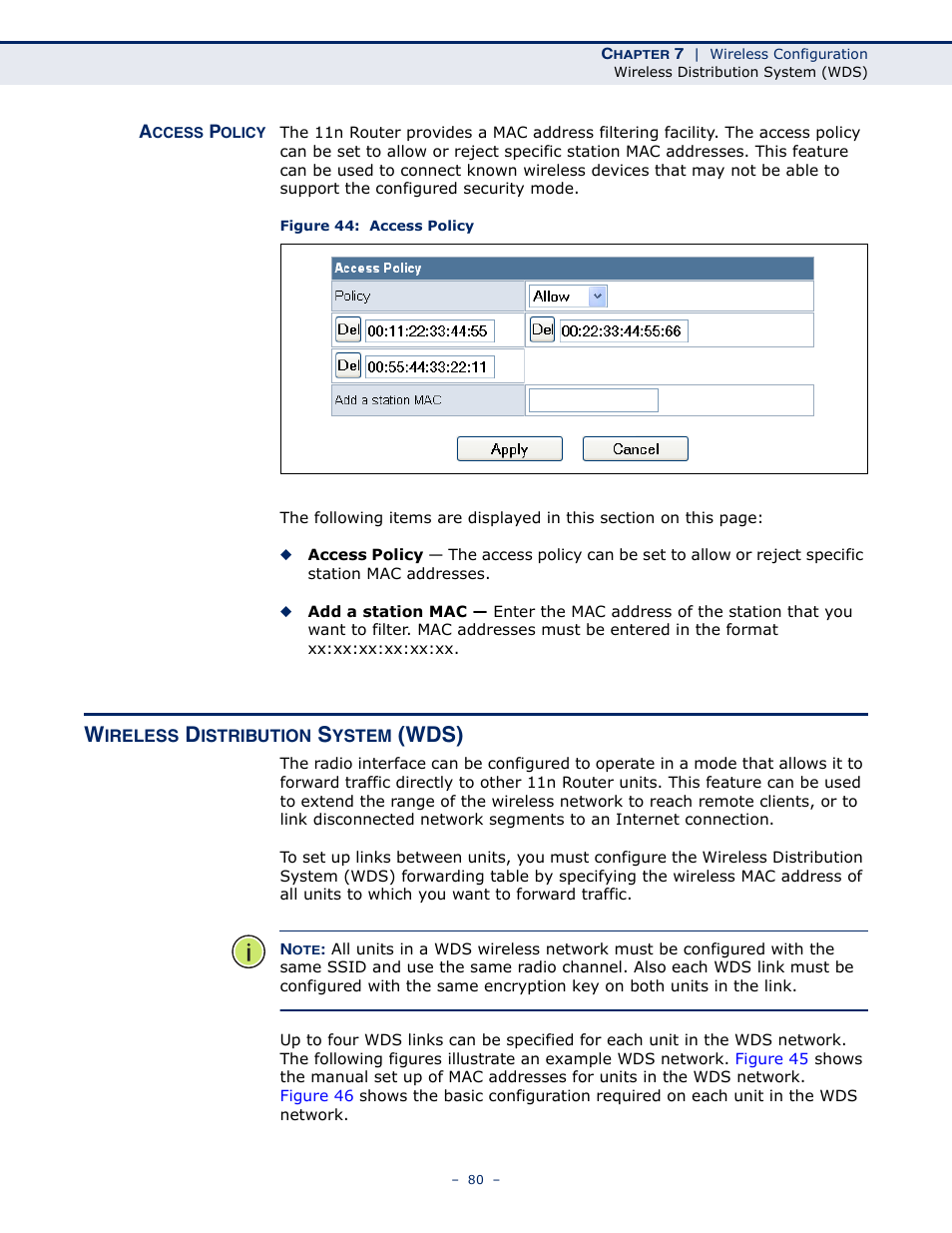 Access policy, Wireless distribution system (wds), Figure 44: access policy | Wds) | ALFA NETWORK AIP-W505 User Manual | Page 80 / 135