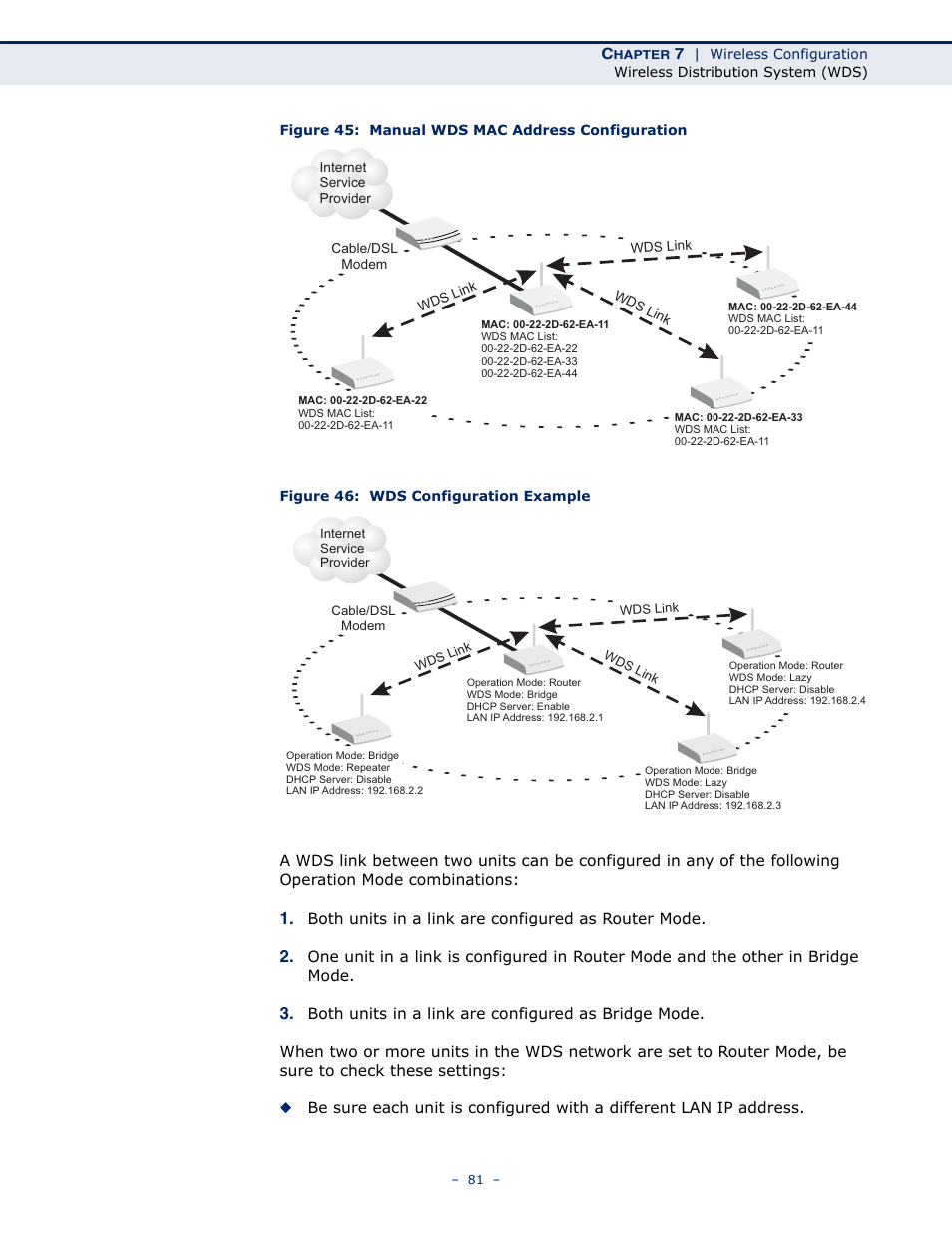 Figure 45: manual wds mac address configuration, Figure 46: wds configuration example, Figure 45 | Figure 46 | ALFA NETWORK AIP-W505 User Manual | Page 81 / 135