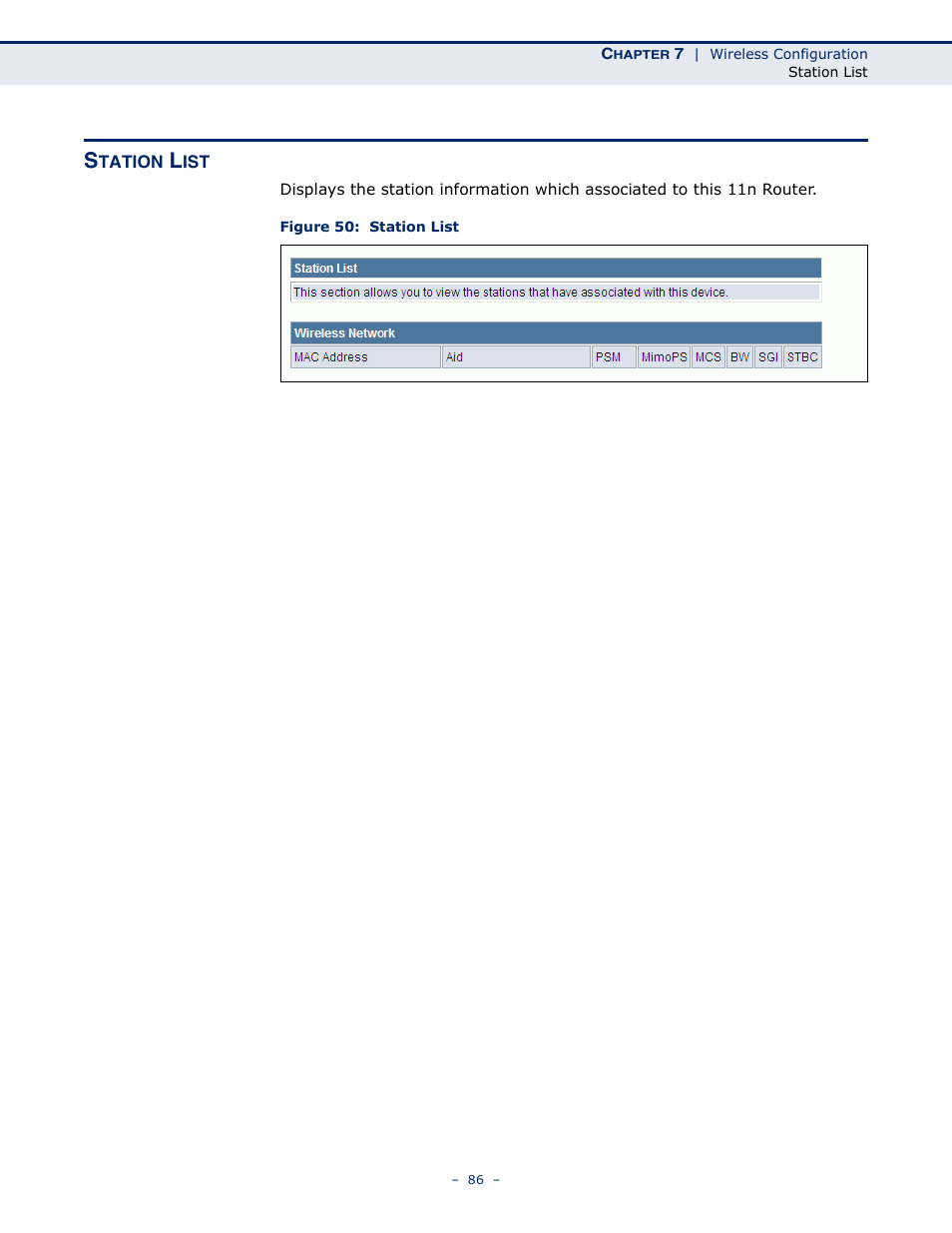 Station list, Figure 50: station list | ALFA NETWORK AIP-W505 User Manual | Page 86 / 135