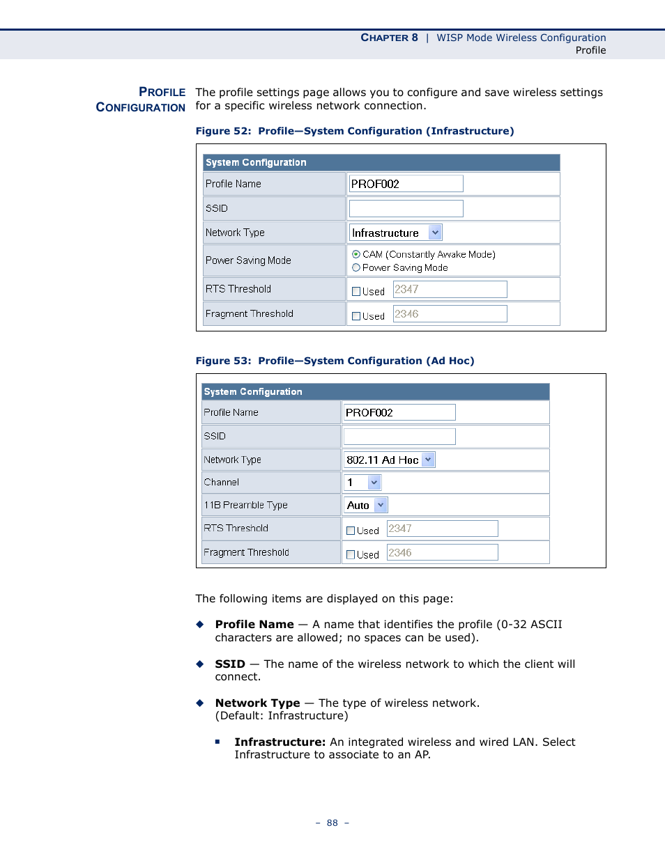 Profile configuration, Figure 53: profile—system configuration (ad hoc) | ALFA NETWORK AIP-W505 User Manual | Page 88 / 135