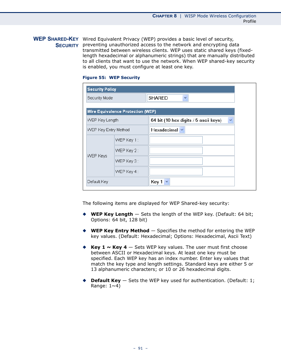Wep shared-key security, Figure 55: wep security | ALFA NETWORK AIP-W505 User Manual | Page 91 / 135