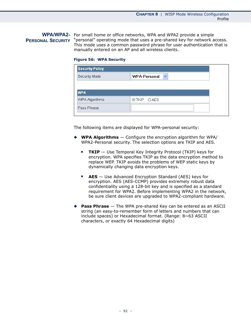 Wpa/wpa2- personal security, Wpa/wpa2-personal security, Figure 56: wpa security | ALFA NETWORK AIP-W505 User Manual | Page 92 / 135