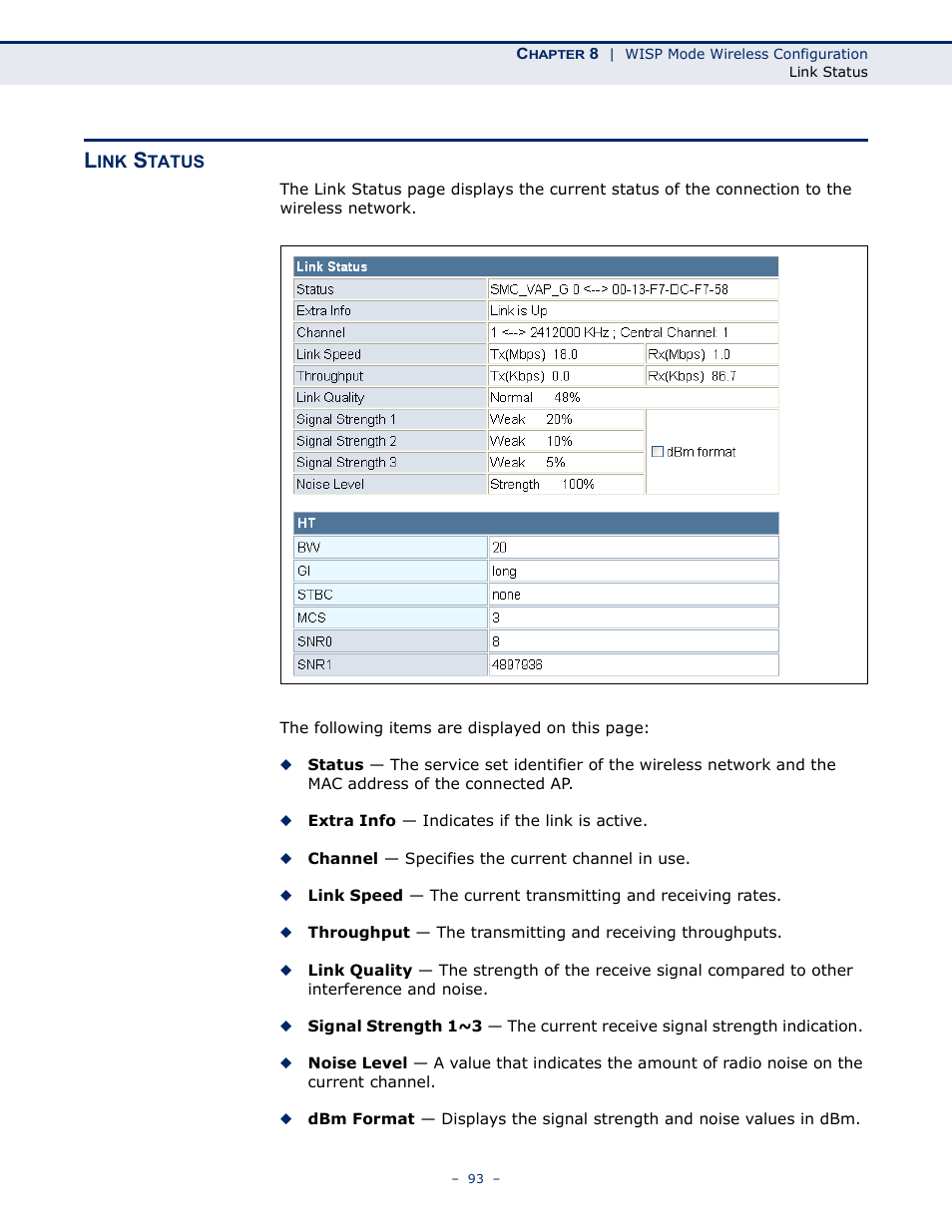 Link status | ALFA NETWORK AIP-W505 User Manual | Page 93 / 135