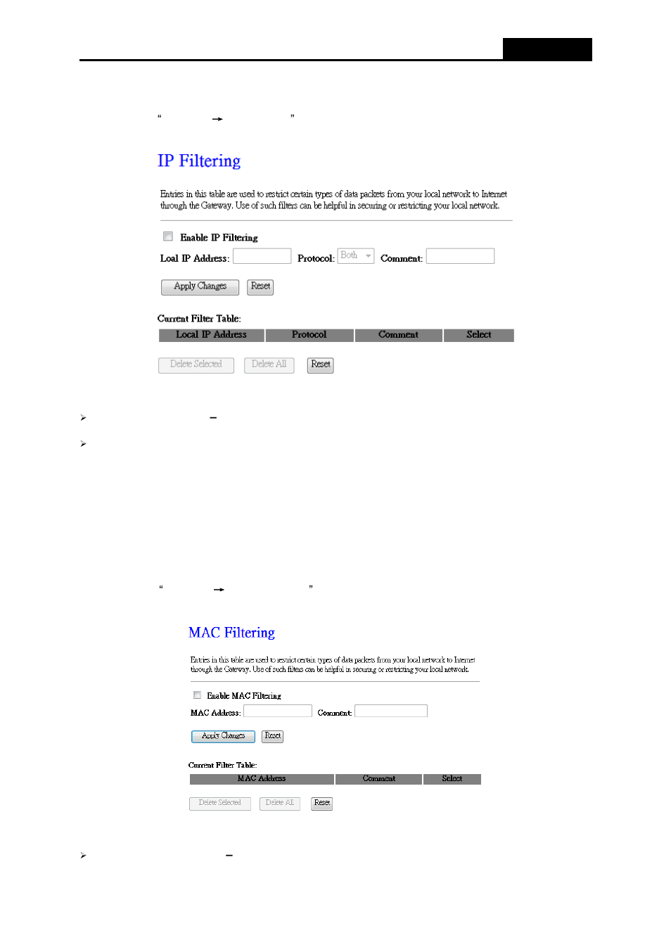 Ip filtering, Mac filtering | ALFA NETWORK AIP-W525H User Manual | Page 50 / 69