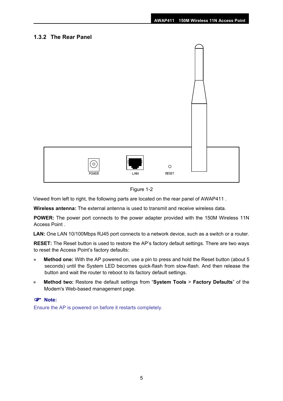 2 the rear panel, The rear panel | ALFA NETWORK AWAP411 User Manual | Page 11 / 61