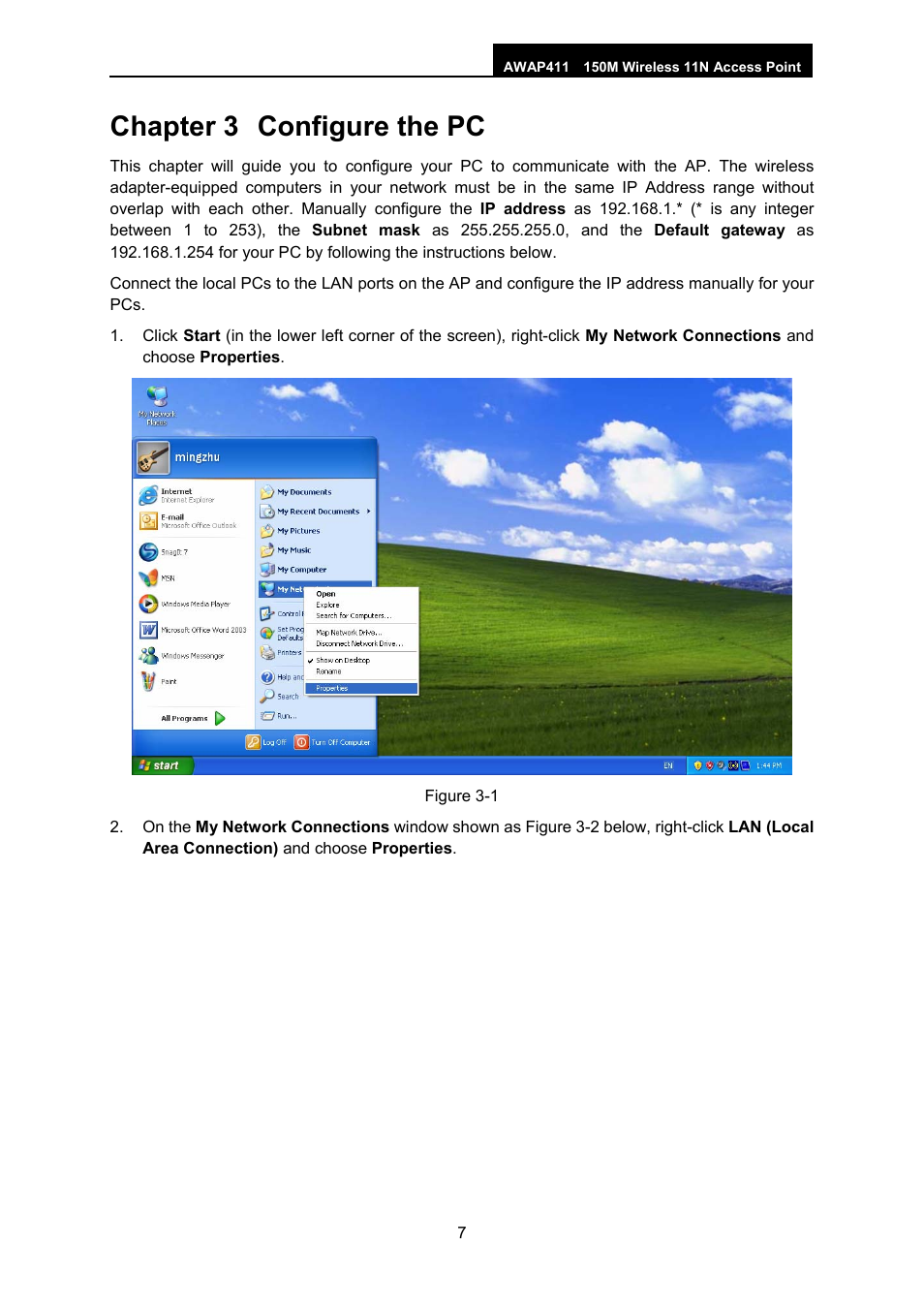 Chapter 3 configure the pc, Chapter 3, Configure the pc | ALFA NETWORK AWAP411 User Manual | Page 13 / 61