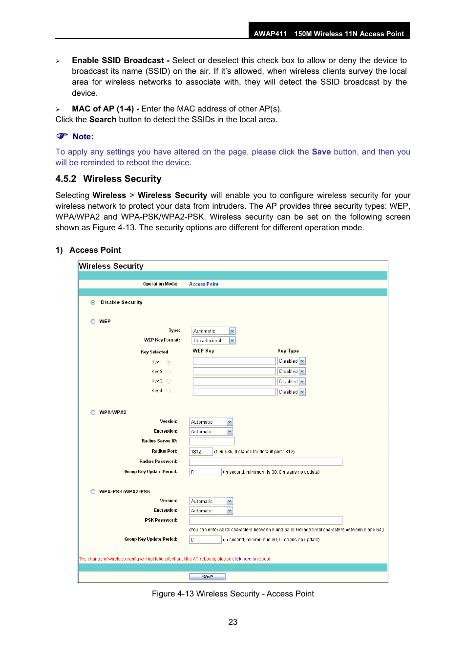 2 wireless security, Wireless security | ALFA NETWORK AWAP411 User Manual | Page 29 / 61