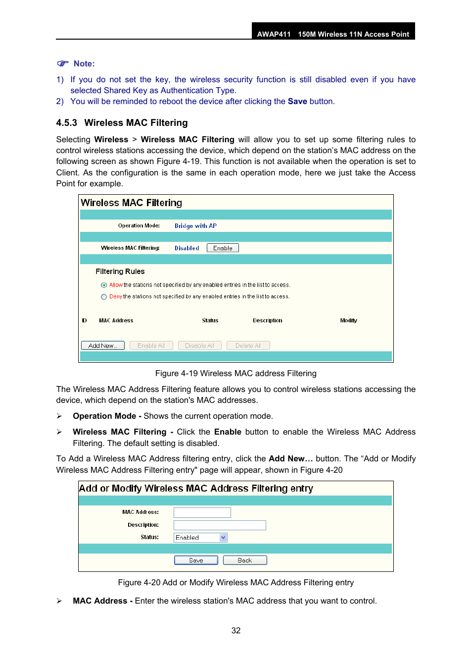 3 wireless mac filtering, Wireless mac filtering | ALFA NETWORK AWAP411 User Manual | Page 38 / 61