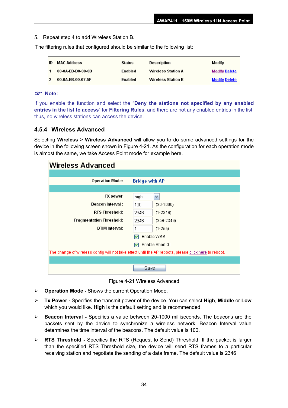4 wireless advanced, Wireless advanced | ALFA NETWORK AWAP411 User Manual | Page 40 / 61