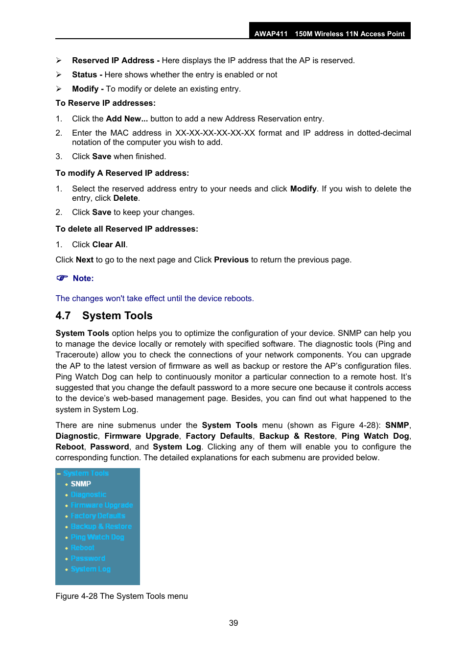7 system tools, System tools | ALFA NETWORK AWAP411 User Manual | Page 45 / 61