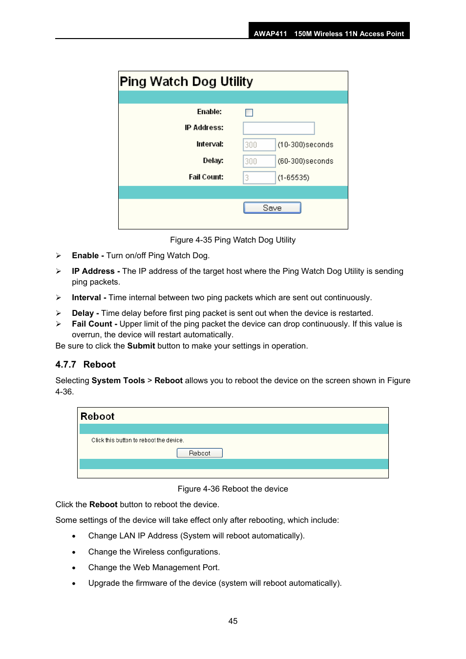 7 reboot, Reboot | ALFA NETWORK AWAP411 User Manual | Page 51 / 61