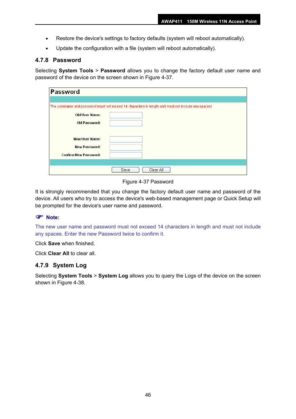 8 password, 9 system log, Password | System log | ALFA NETWORK AWAP411 User Manual | Page 52 / 61