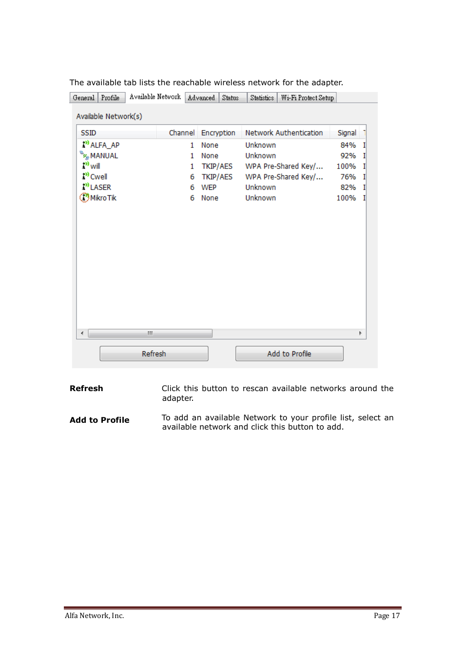 Available network | ALFA NETWORK AWUS036H User Manual | Page 17 / 30