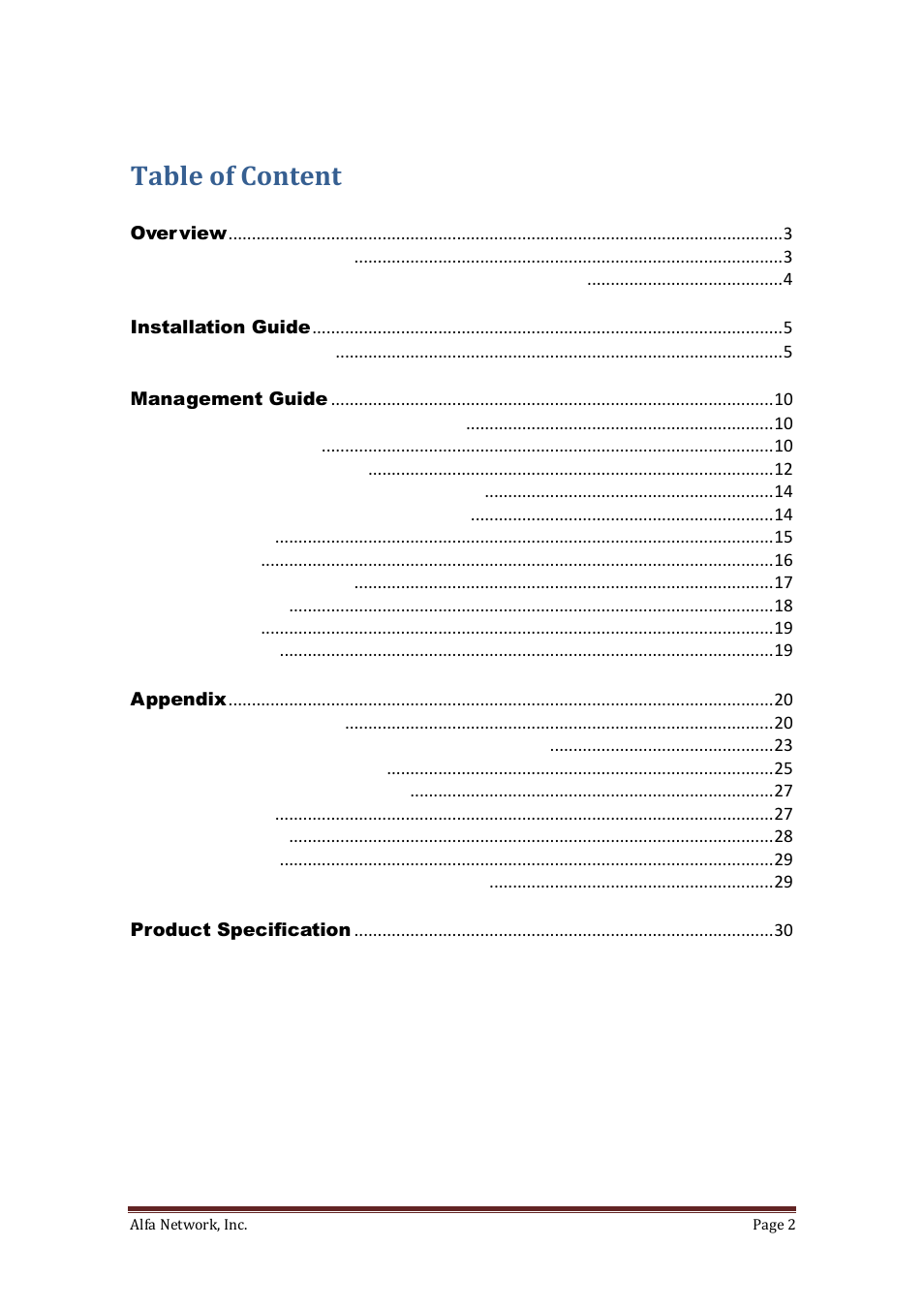 Table of content | ALFA NETWORK AWUS036H User Manual | Page 2 / 30