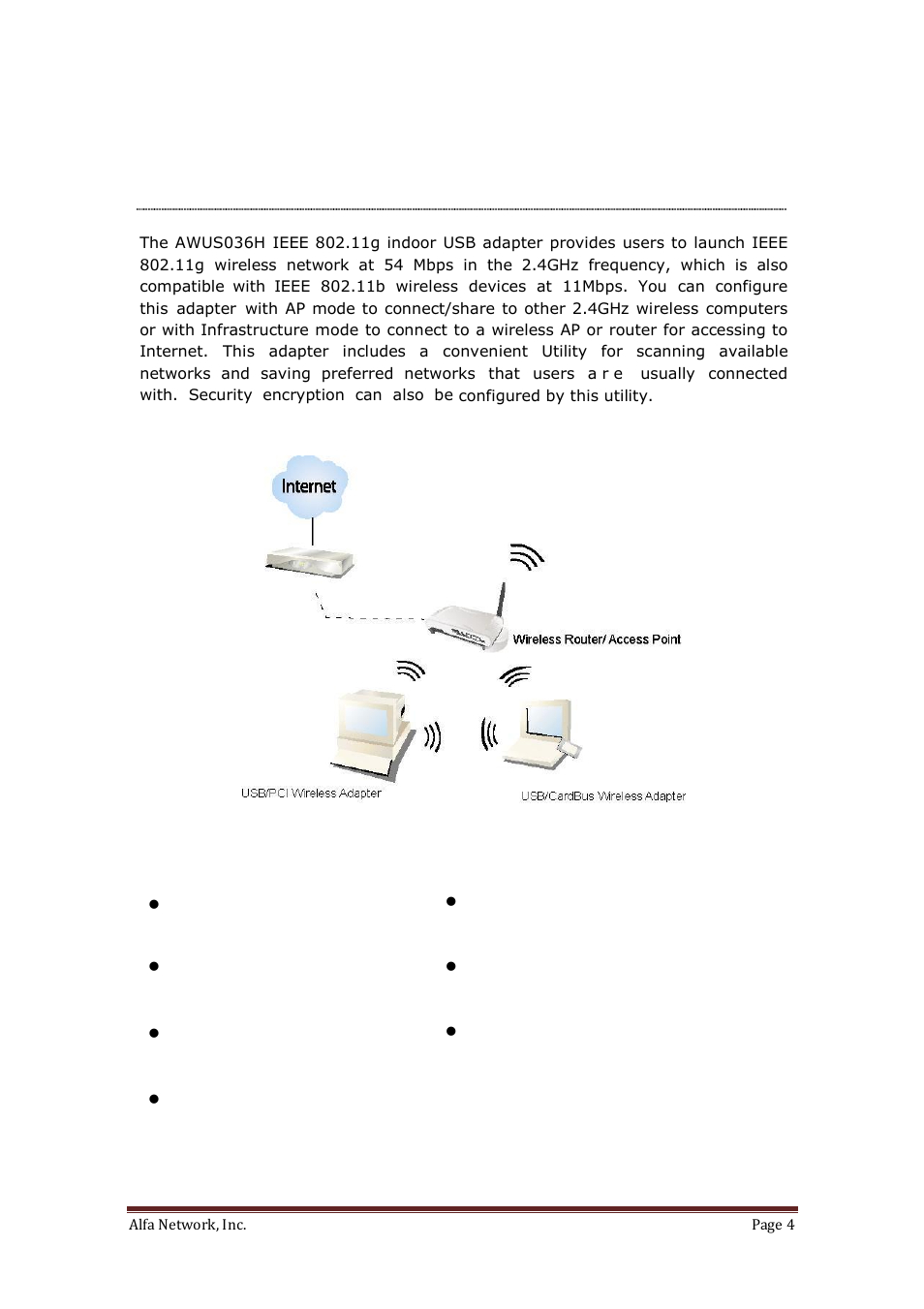 Introduction to the awus036h indoor usb adapter, Key features | ALFA NETWORK AWUS036H User Manual | Page 4 / 30