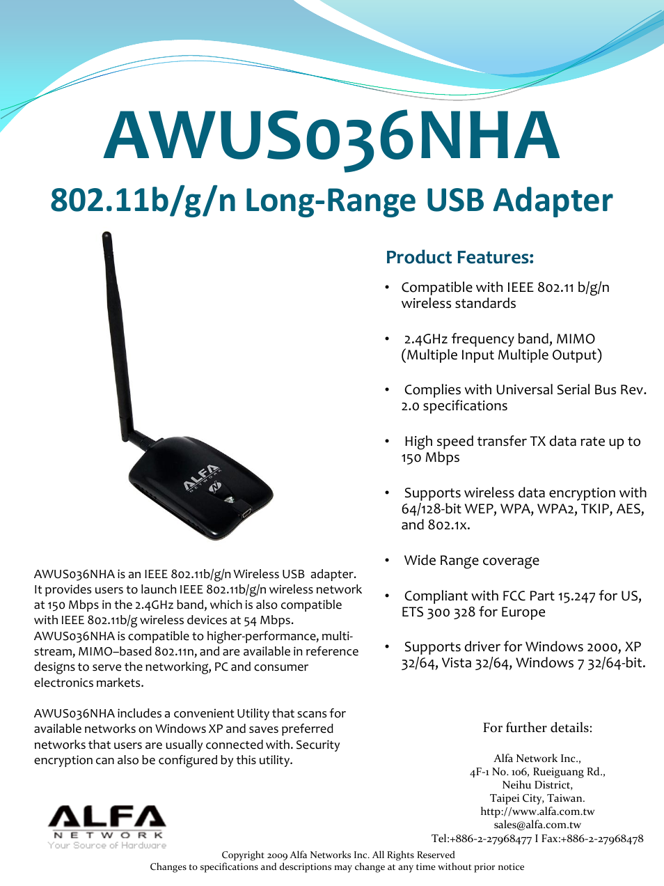 ALFA NETWORK AWUS036NHA User Manual | 2 pages