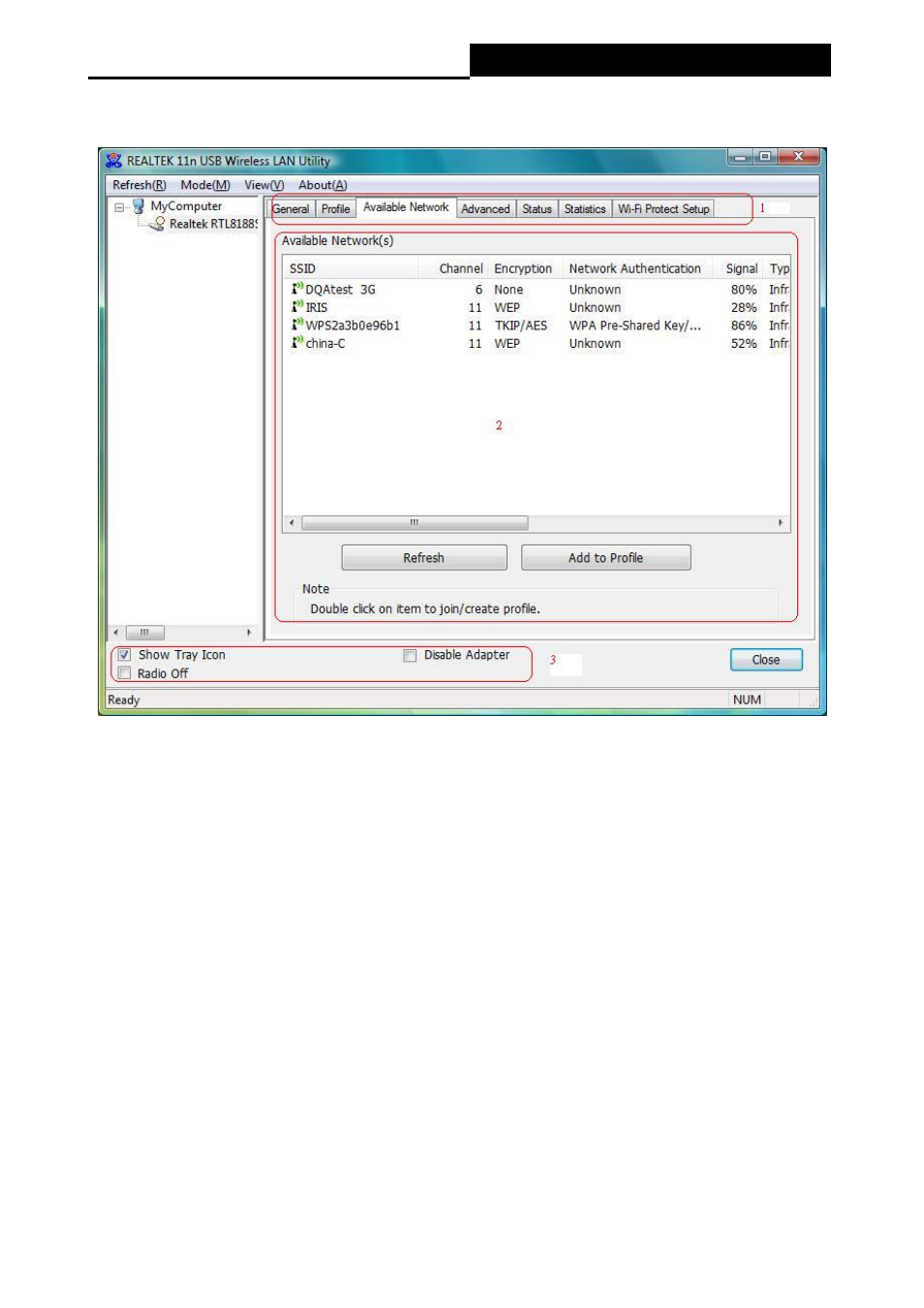 1 interfaces, 2 available network, Wireless 11n usb adapter | ALFA NETWORK AWUS048NH User Manual | Page 41 / 62