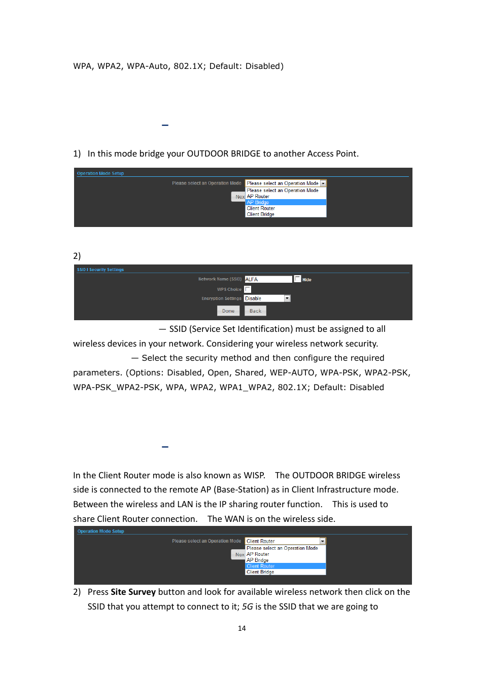 Peration, Ridge, Lient | Outer | ALFA NETWORK Bridge5-24 User Manual | Page 14 / 45