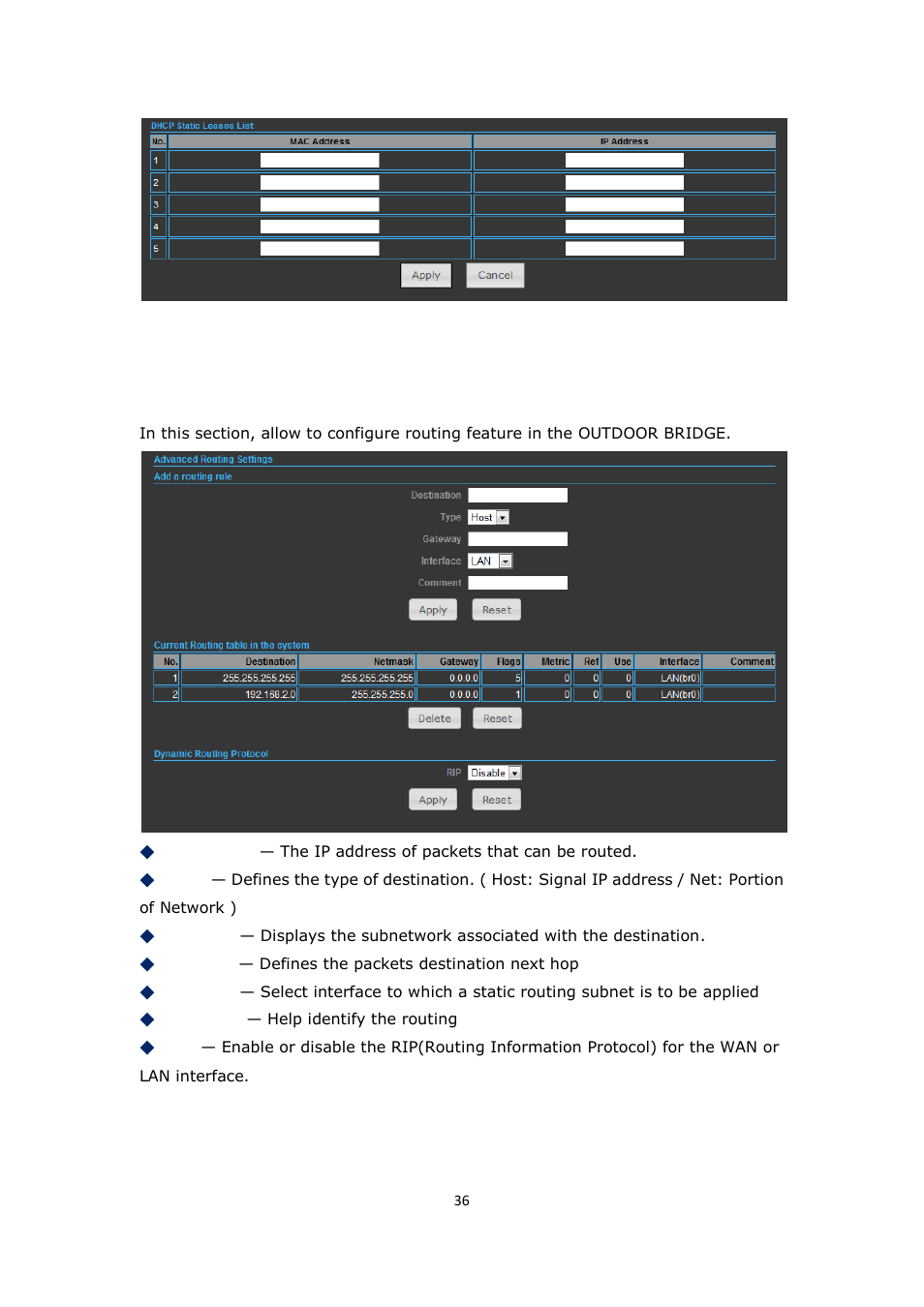 Dvanced, Outing | ALFA NETWORK Bridge5-24 User Manual | Page 36 / 45