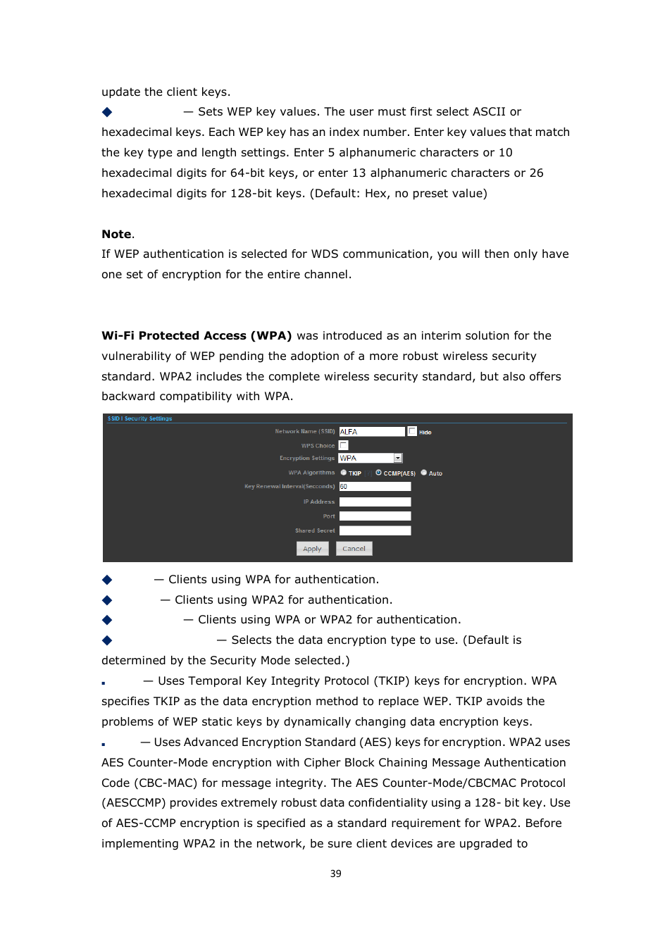 Wpa & wpa2 | ALFA NETWORK Bridge5-24 User Manual | Page 39 / 45