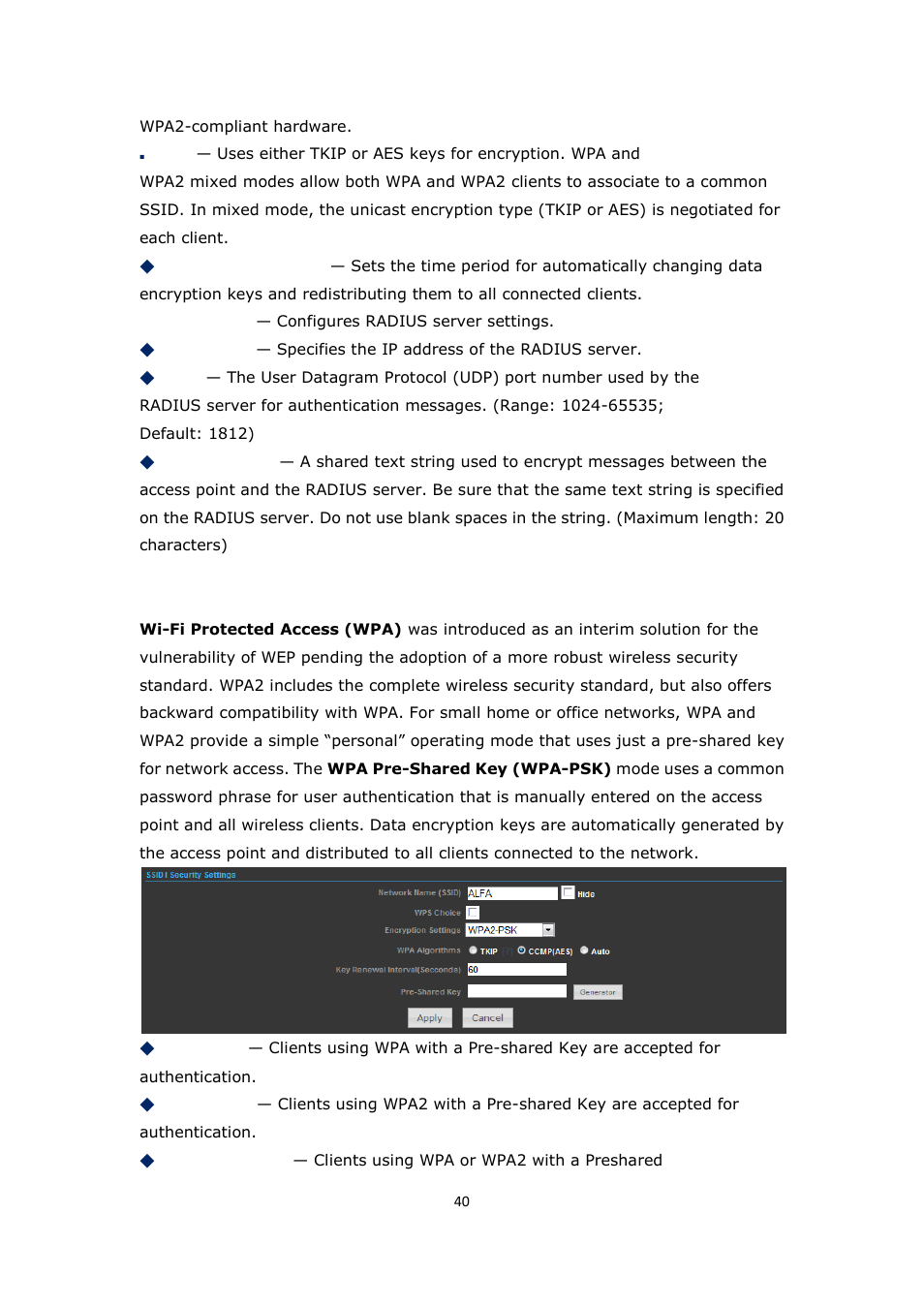Wpa-psk & wpa2-psk | ALFA NETWORK Bridge5-24 User Manual | Page 40 / 45
