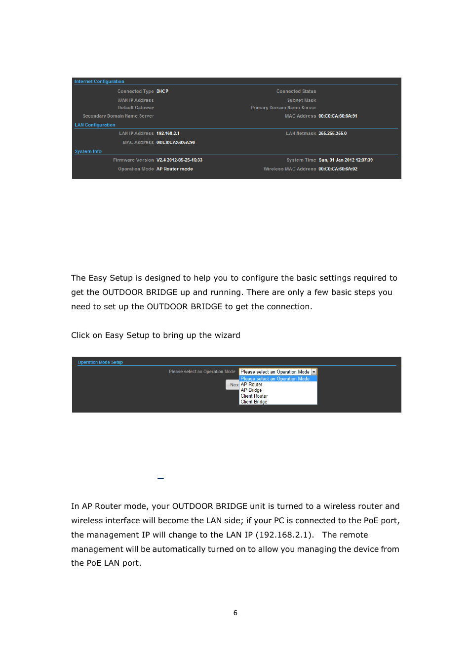 Etup, Peration, Outer | ALFA NETWORK Bridge5-24 User Manual | Page 6 / 45