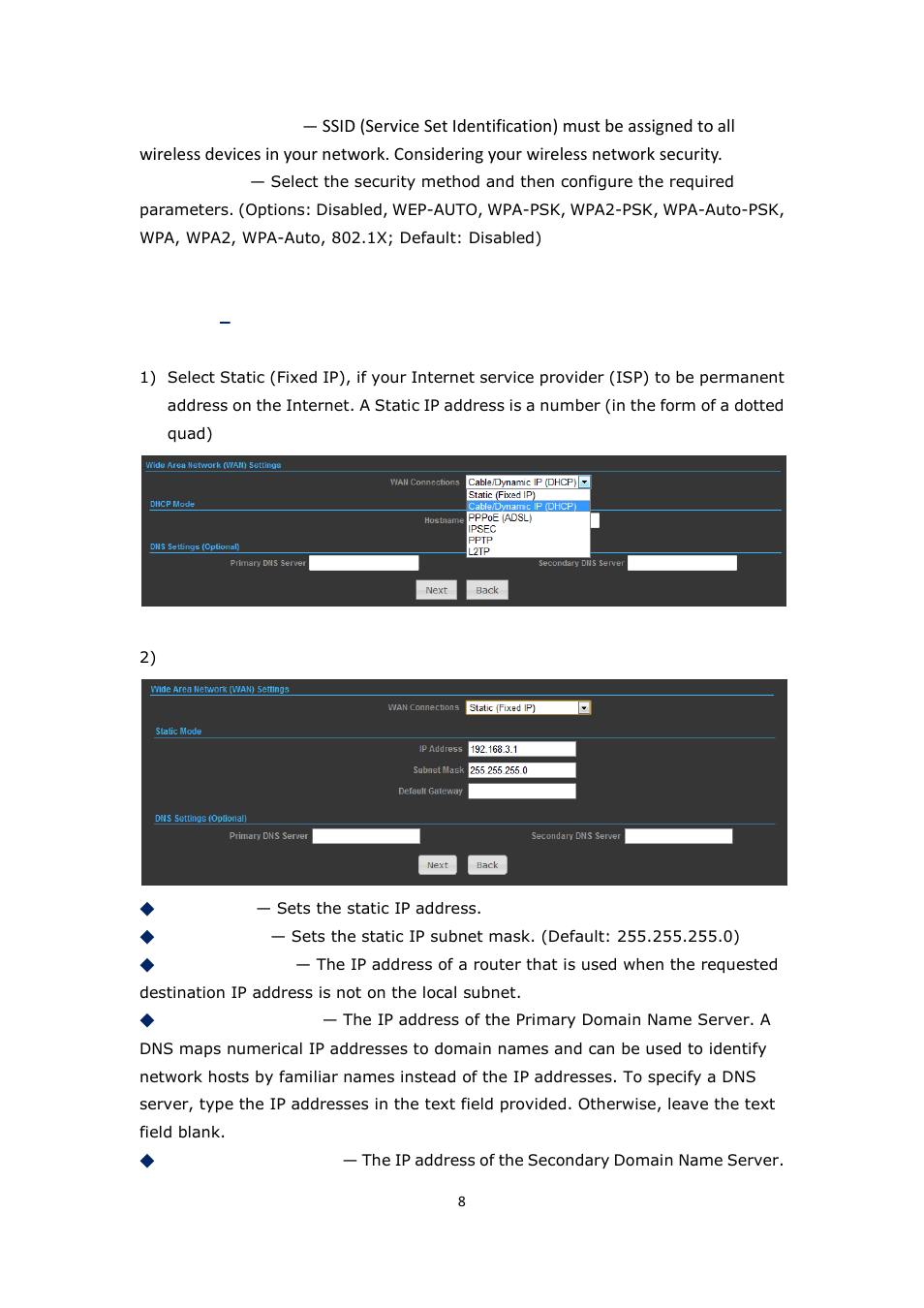 Ettings, Tatic, Ixed | ALFA NETWORK Bridge5-24 User Manual | Page 8 / 45