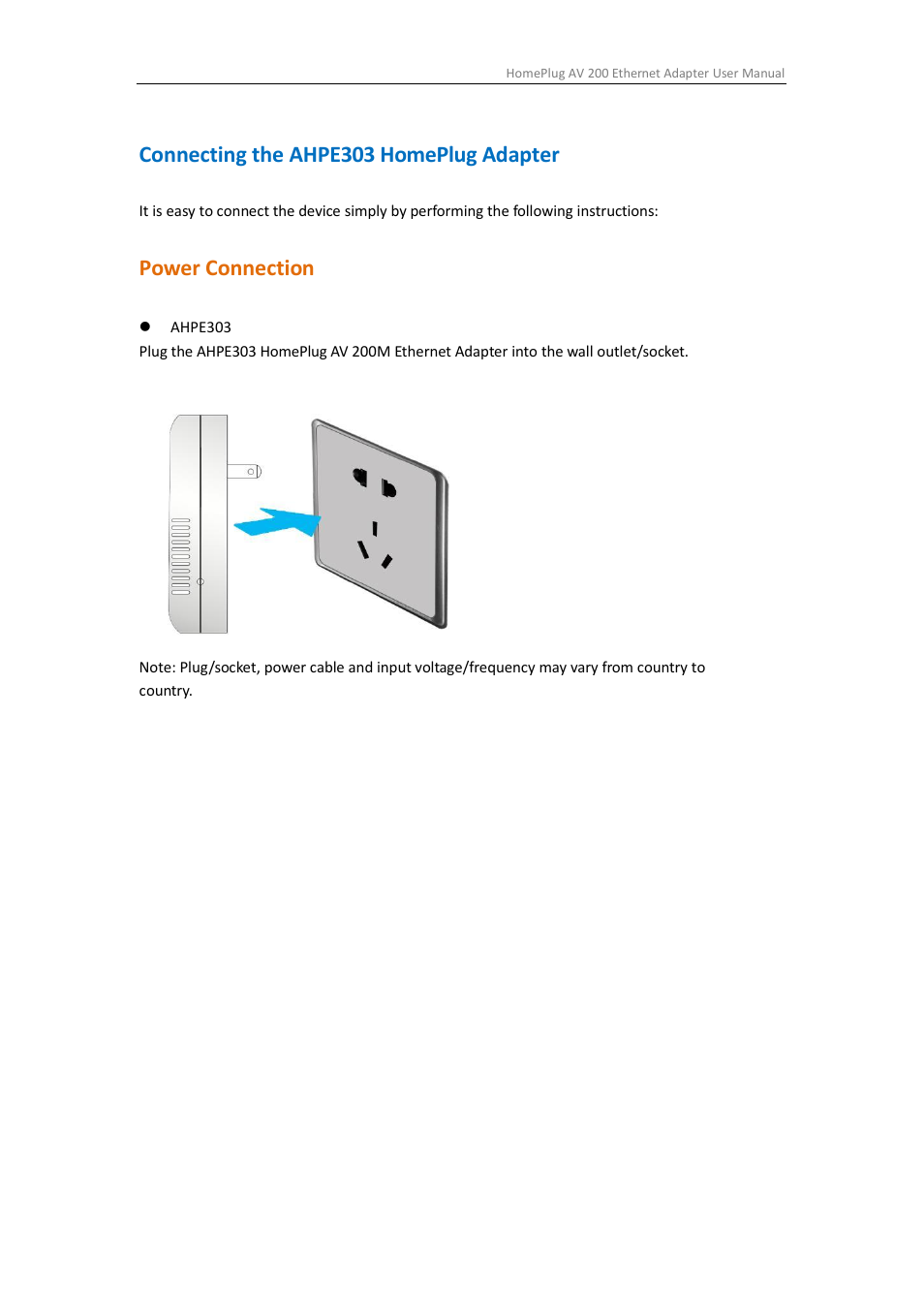 Connecting the ahpe303 homeplug adapter, Power connection | ALFA NETWORK AHPE303 User Manual | Page 9 / 39