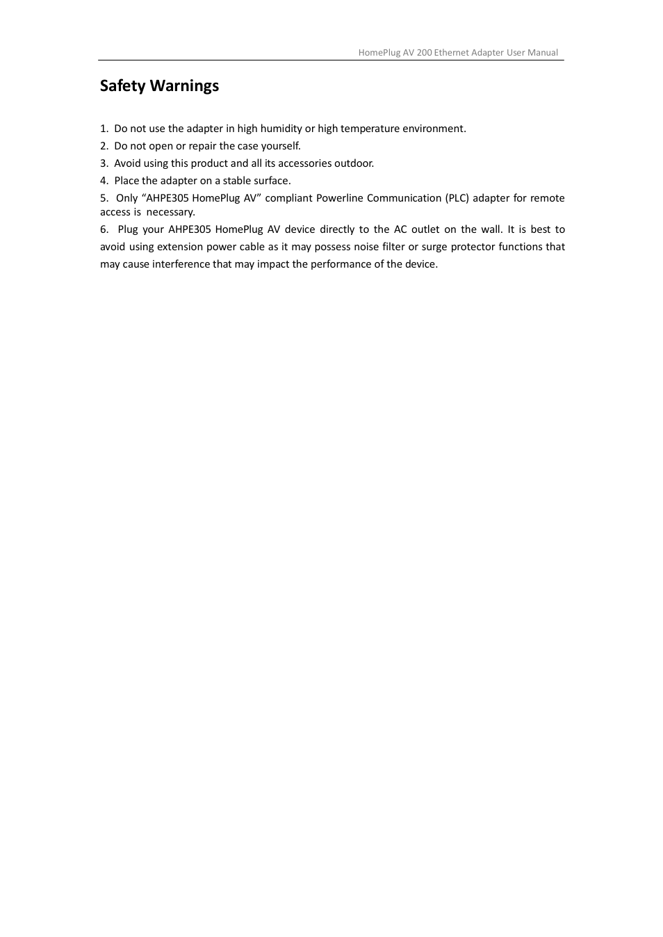 Safety warnings | ALFA NETWORK AHPE305 User Manual | Page 2 / 39