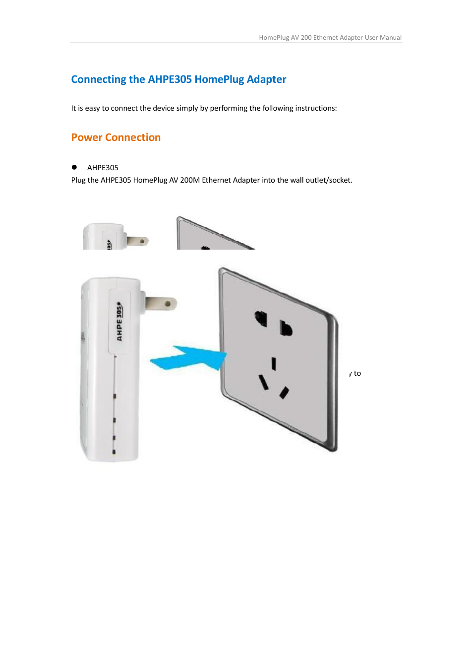 Connecting the ahpe305 homeplug adapter, Power connection | ALFA NETWORK AHPE305 User Manual | Page 9 / 39
