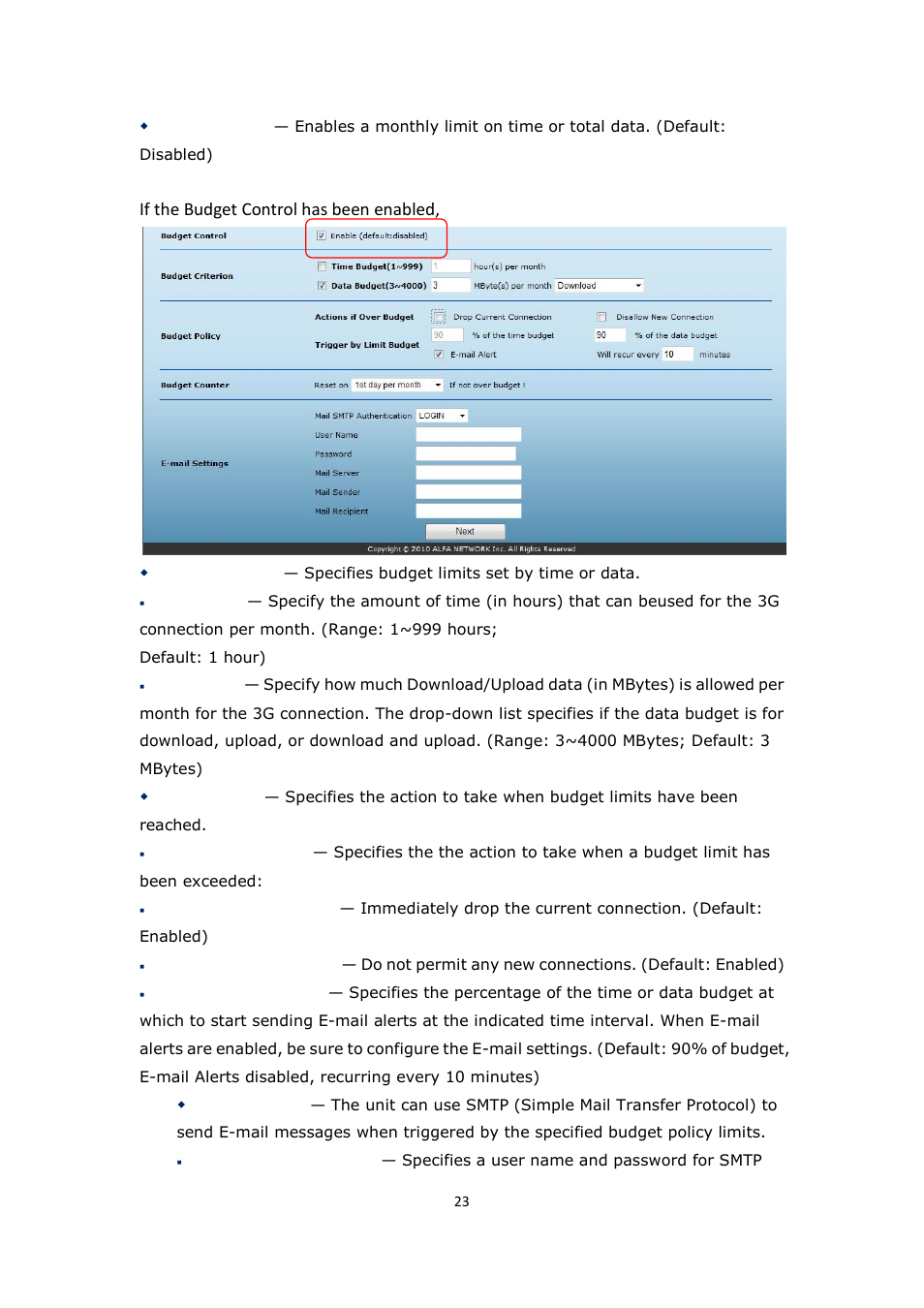 If the budget control has been enabled | ALFA NETWORK R36 User Manual | Page 23 / 57