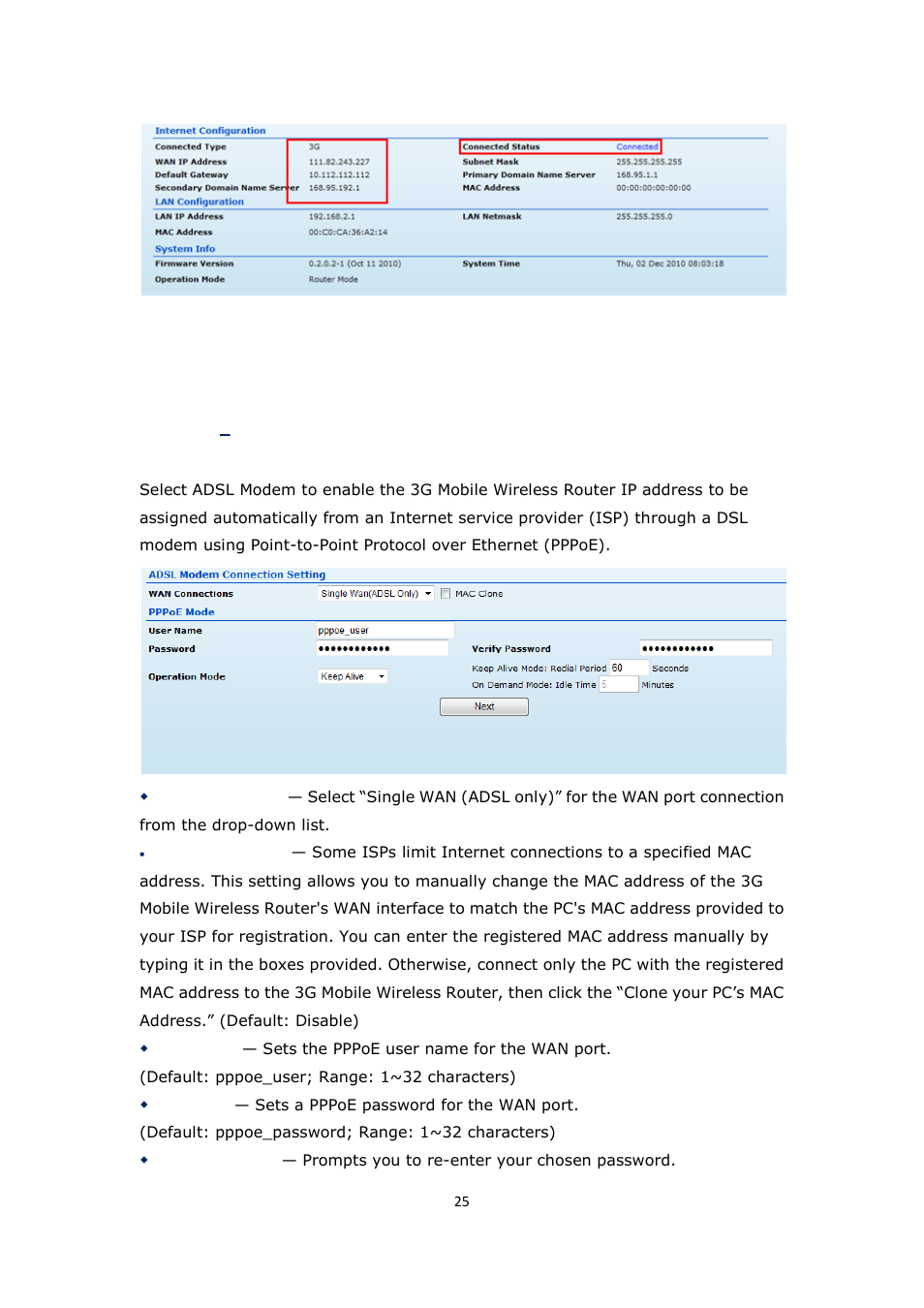 Using dsl connection | ALFA NETWORK R36 User Manual | Page 25 / 57