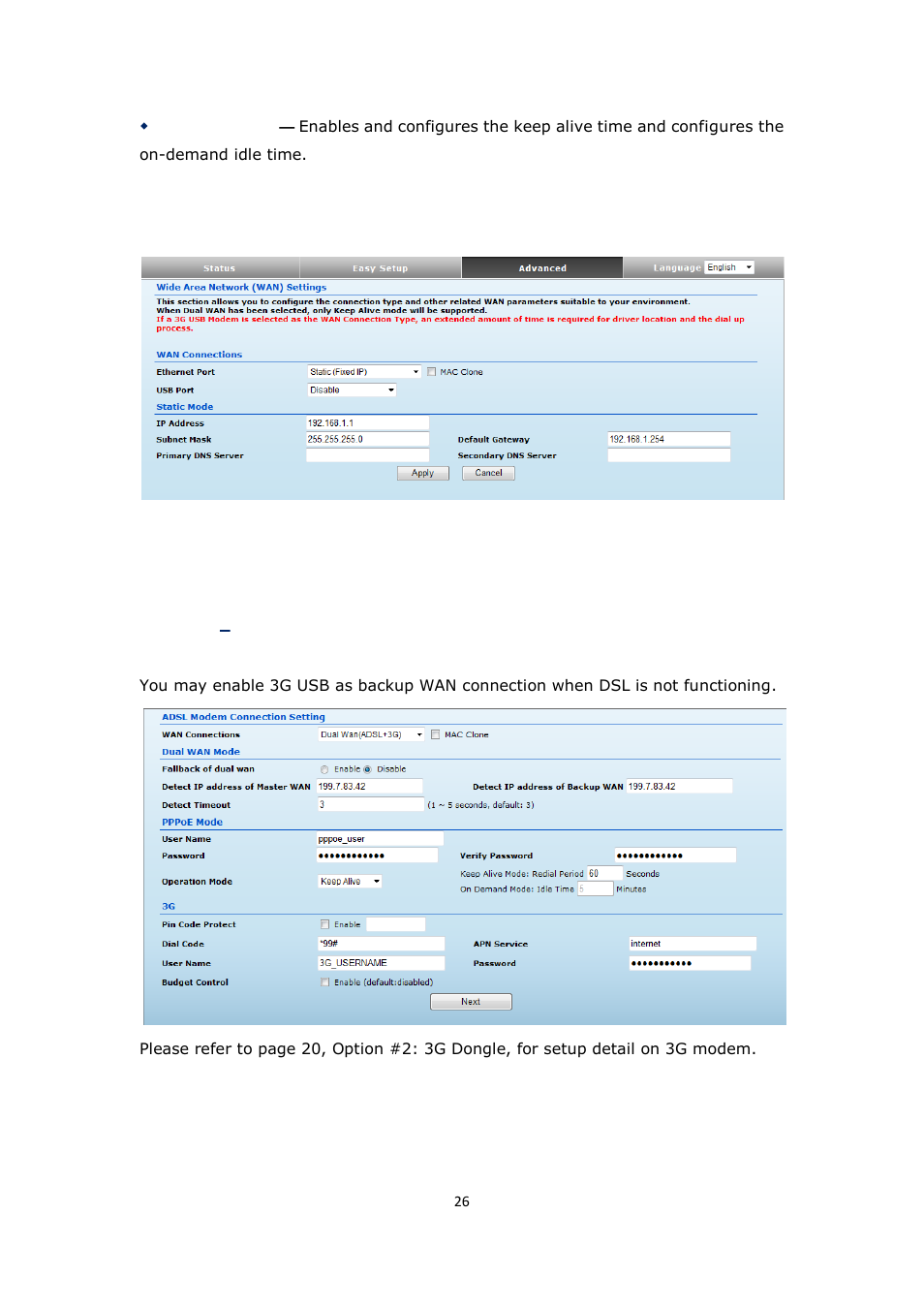 Using dsl modem & 3g modem | ALFA NETWORK R36 User Manual | Page 26 / 57