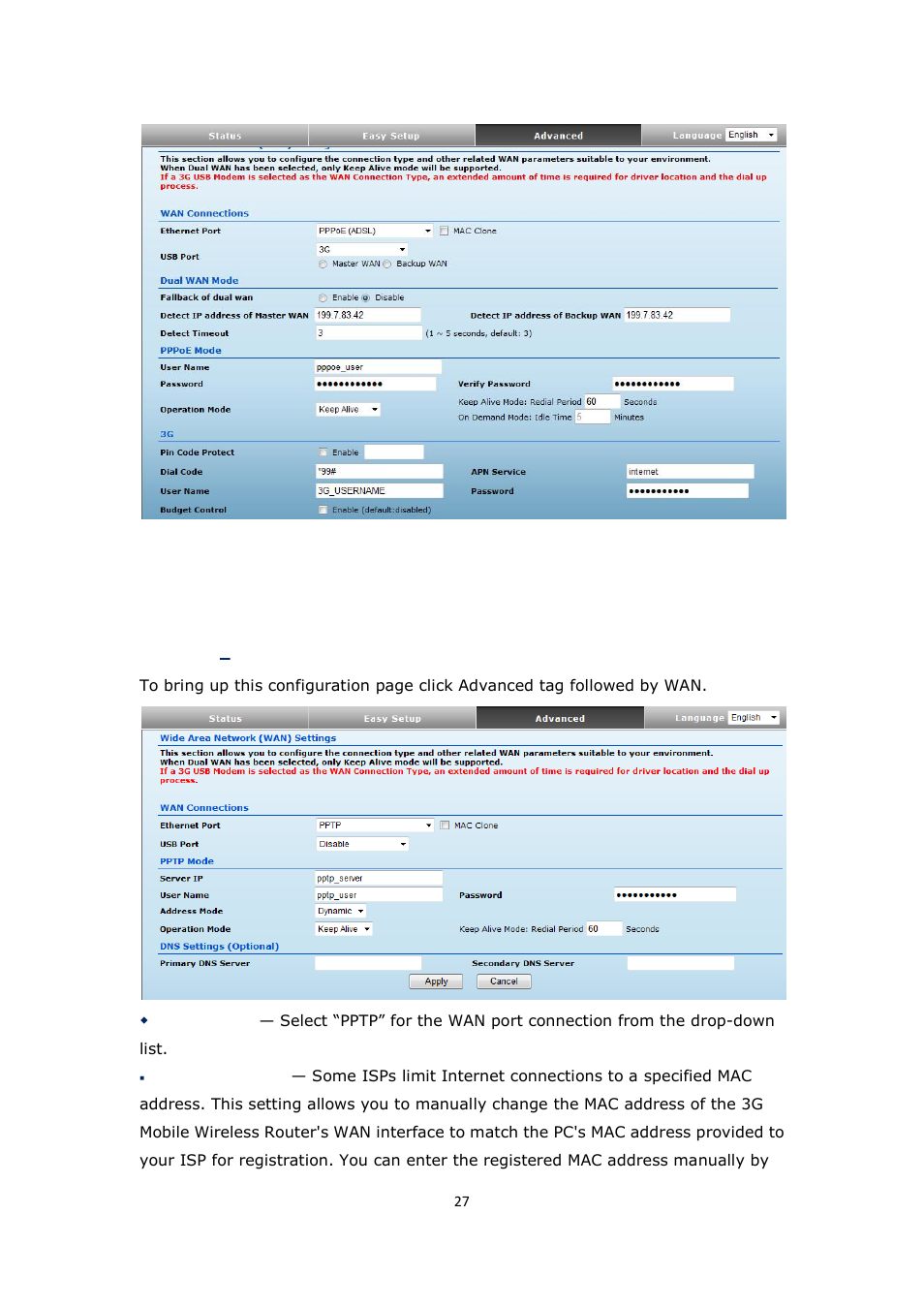 Establishing pptp | ALFA NETWORK R36 User Manual | Page 27 / 57