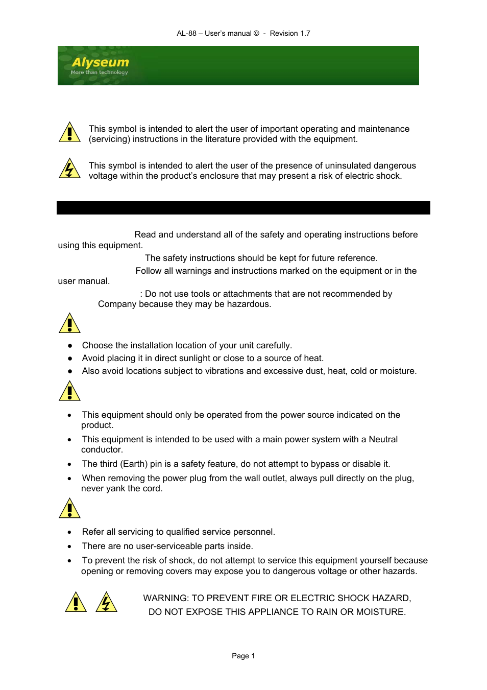 Alyseum AL-88 User Manual | 13 pages