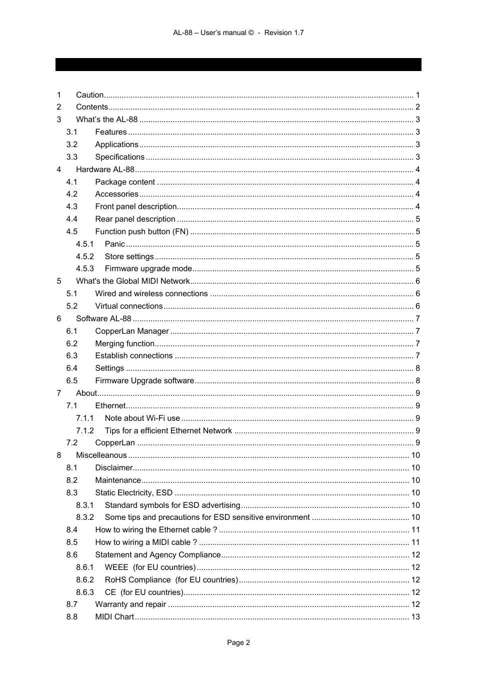 2 contents | Alyseum AL-88 User Manual | Page 2 / 13