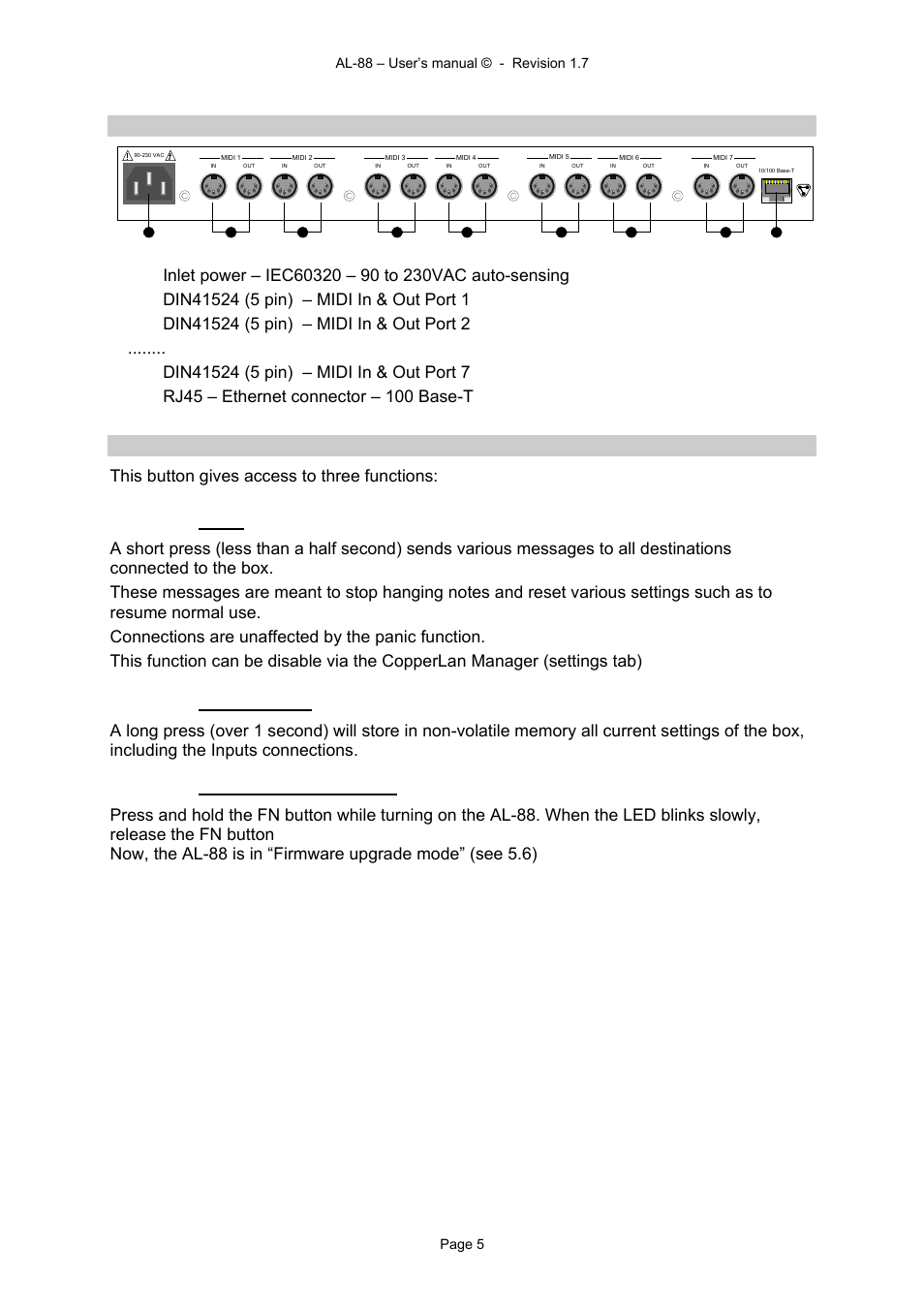 4 rear panel description, 5 function push button (fn) | Alyseum AL-88 User Manual | Page 5 / 13