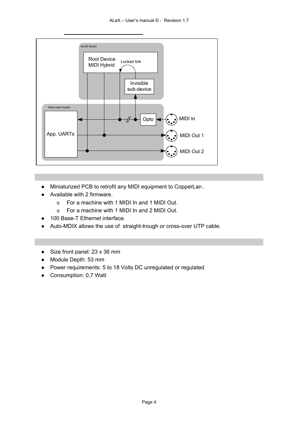 2 features, 3 specifications | Alyseum ALeX User Manual | Page 4 / 16