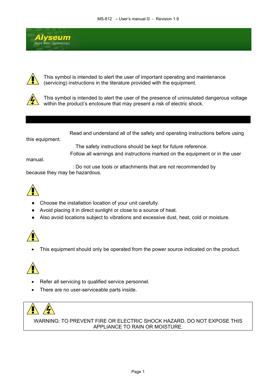 Alyseum MS-812 User Manual | 20 pages