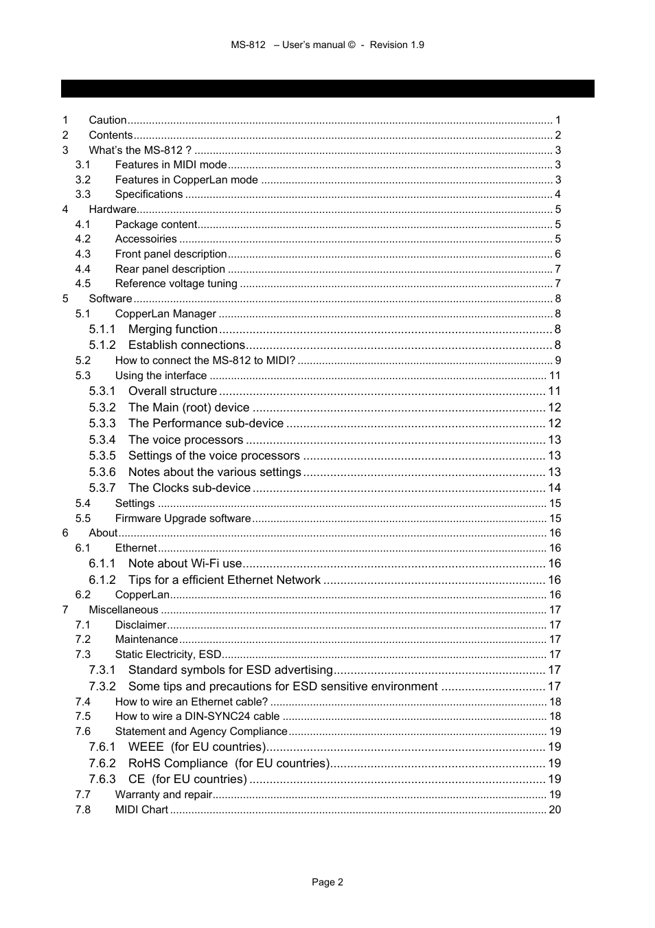 2 contents | Alyseum MS-812 User Manual | Page 2 / 20