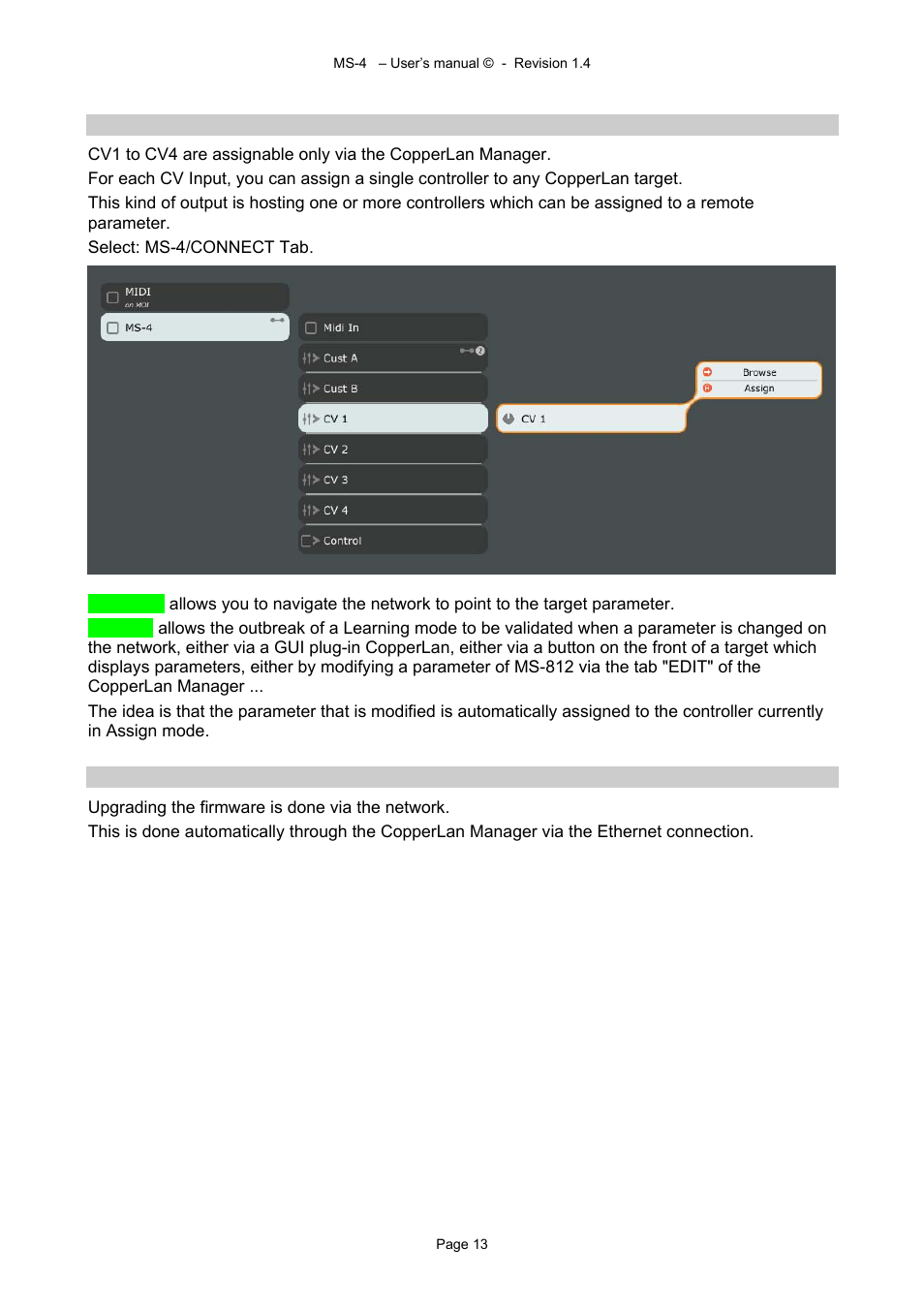 5 browse/assign cv inputs, 6 firmware upgrade software | Alyseum MS-4 User Manual | Page 13 / 18