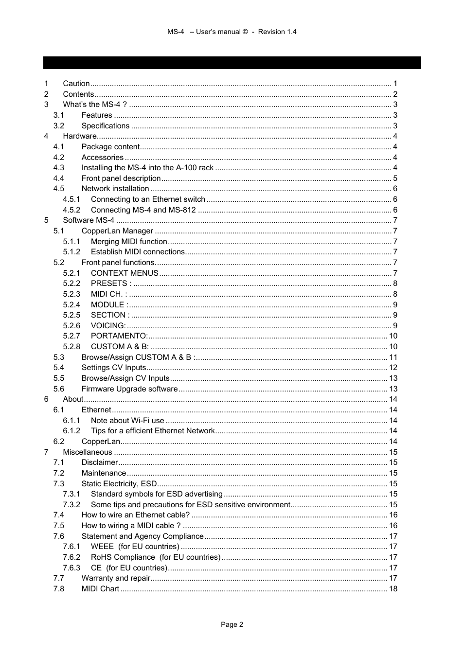 2 contents | Alyseum MS-4 User Manual | Page 2 / 18