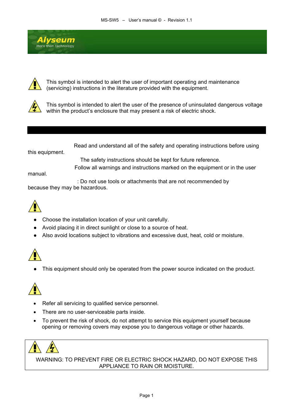 Alyseum MS-SW5 User Manual | 7 pages